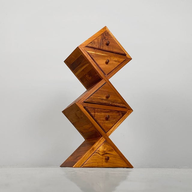Italian Modern Geometric Wooden Chest of Drawers, 1980s For Sale - Image 9 of 15