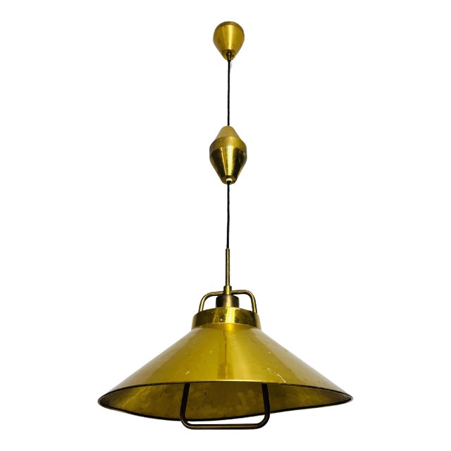 Golden Brass Pendant Lamp by Fritz Schlägel for Lyfa, 1970s For Sale