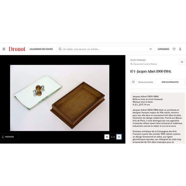 Wood Large Art Deco Box with Ball Handles by Jacques Adnet, 1950s For Sale - Image 7 of 17