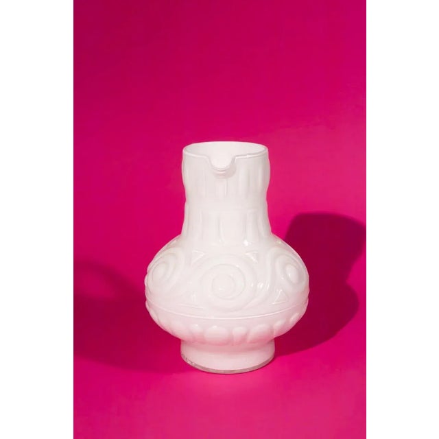 Mid 20th Century Vintage Italian Opaline Glass Pitcher With Geometric Pattern For Sale - Image 5 of 9