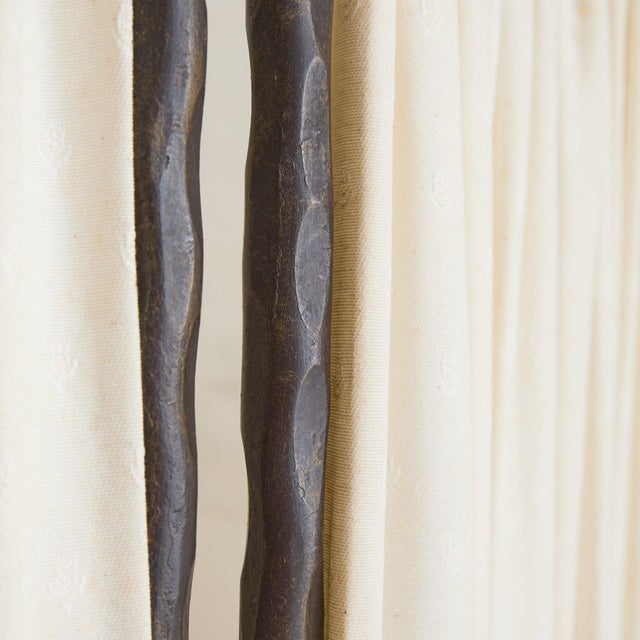 Vintage French Four-Panel Hammered Iron Folding Screen with Pleated Fabric For Sale - Image 10 of 11