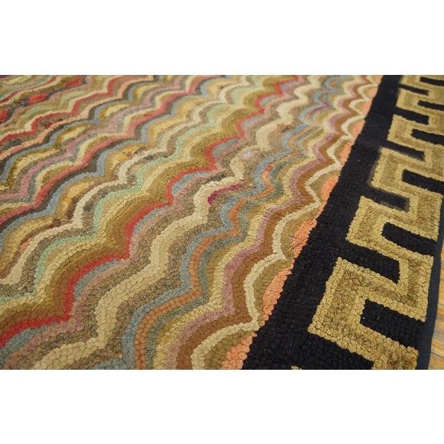 1890s Multicolor Geoemtric Antique American Hooked Rug 4'2"x4'10" Woven Wool Carpet For Sale - Image 9 of 12