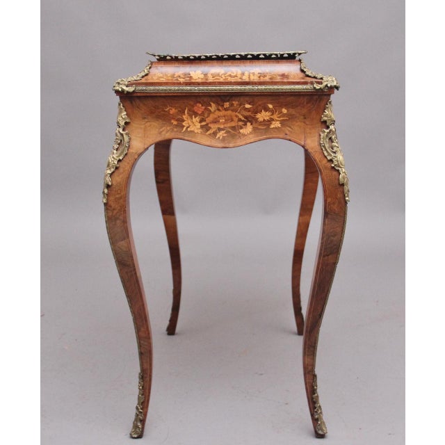 Wood 19th Century Burr Walnut and Marquetry Side Table, 1870s For Sale - Image 7 of 18