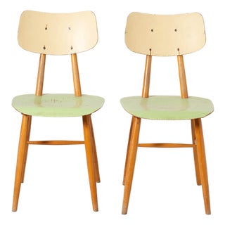 Mid-Century Dining Chairs in Green Painted Plywood from Ton, Former Czechoslovakia, 1960s, Set of 2 For Sale