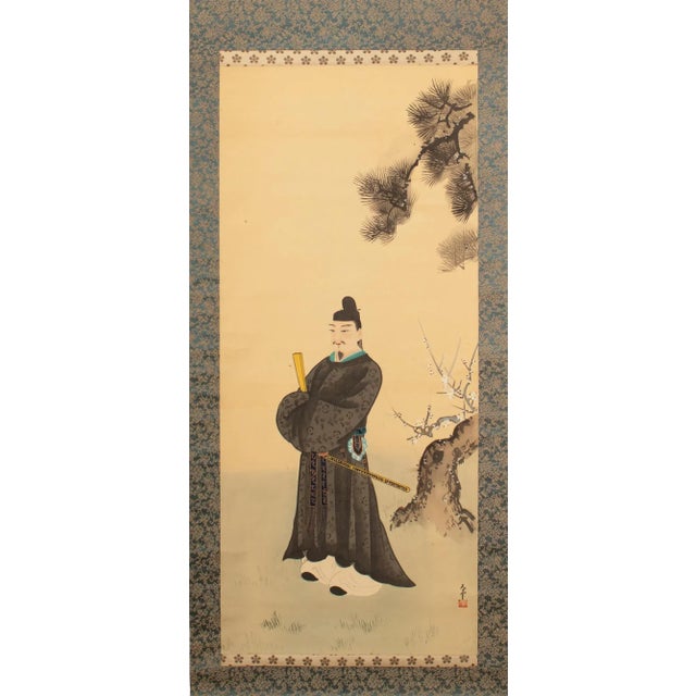 "Samurai", Late Meiji to Early Showa Japanese Silk Scroll Painting For Sale - Image 4 of 12