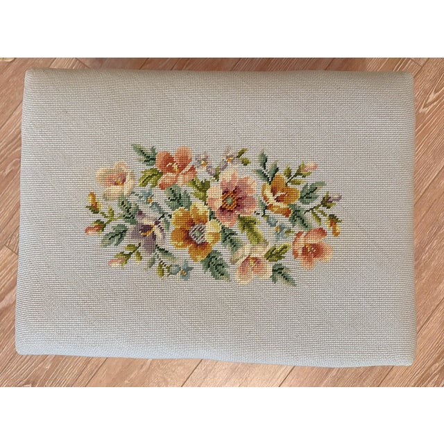 Wood Vintage French Provincial Flip-Top Vanity With Mirror and Needlepoint Stool Circa 1960's For Sale - Image 7 of 12