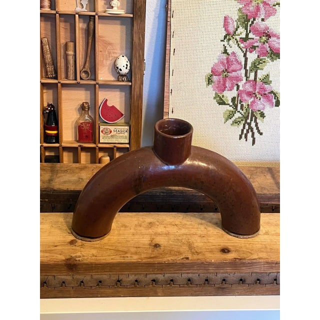 1970s 1970s Ceramic Bronze Colored Rustic Art Pottery Vase For Sale - Image 5 of 8
