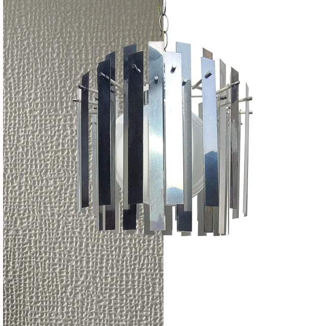 Mid-Century Modern 1970s Hanging Mod Chrome Panels Pendant Light Fixture For Sale - Image 3 of 7