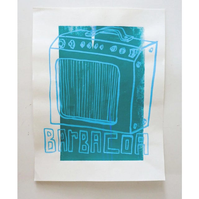 Contemporary pop art serigraph print by David Grinnell (21st century) Texas. Speaker amplifier with text Barbacoa....