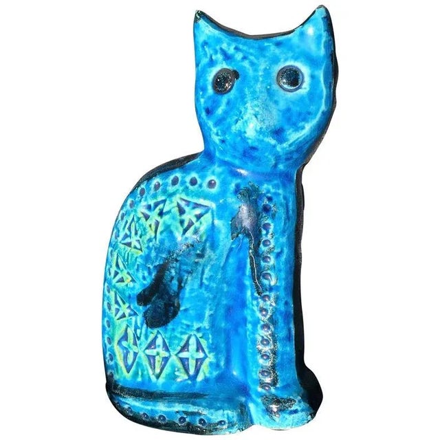 Turquoise Bitossi Double Sided Turquoise Blue Ceramic Cat For Sale - Image 8 of 8