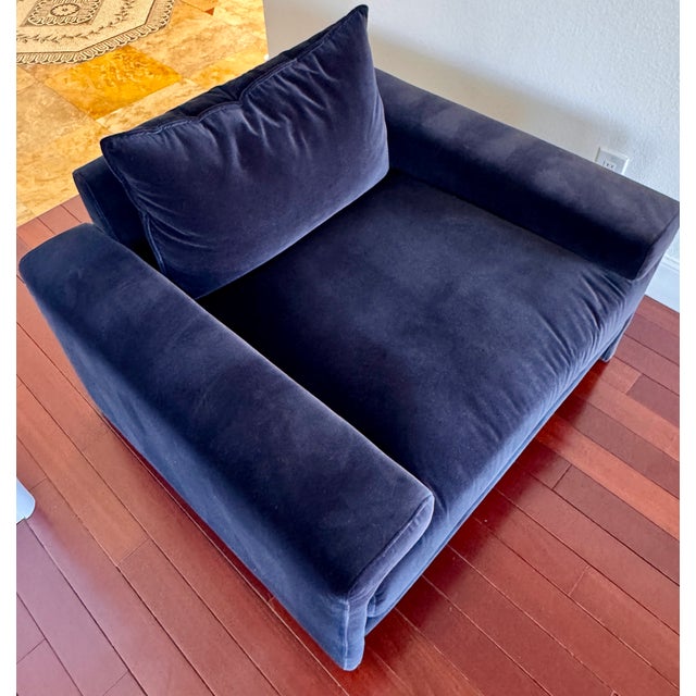 CB2 Cb2 Designer Lounge Chairs (4 or 2 Pairs Available) - Navy Blue Velvet Fabric For Sale - Image 4 of 8