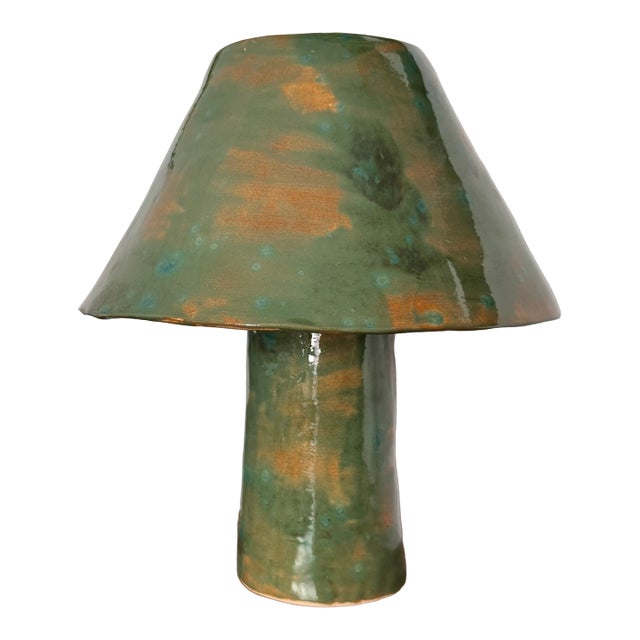 Green Ceramic Table Lamp: Minimalistis Contemporary Lamp, Bedside Lighting, Pottery Table Lamp For Sale
