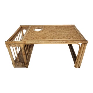 Mid 20th Century Chinoiserie Bamboo Breakfast Tray With Magazine Rack and Cup Holder For Sale