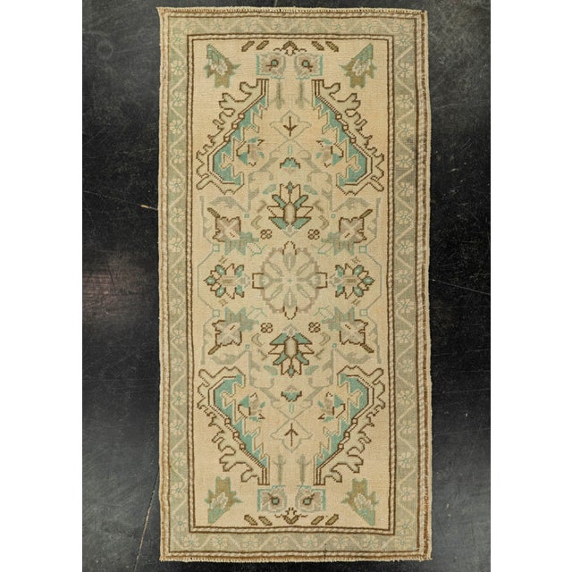 Tan Turkish Mini Rug Oriental Hand Knotted Vintage Rug 1'9" x 3'7" #21073 For Sale - Image 8 of 8