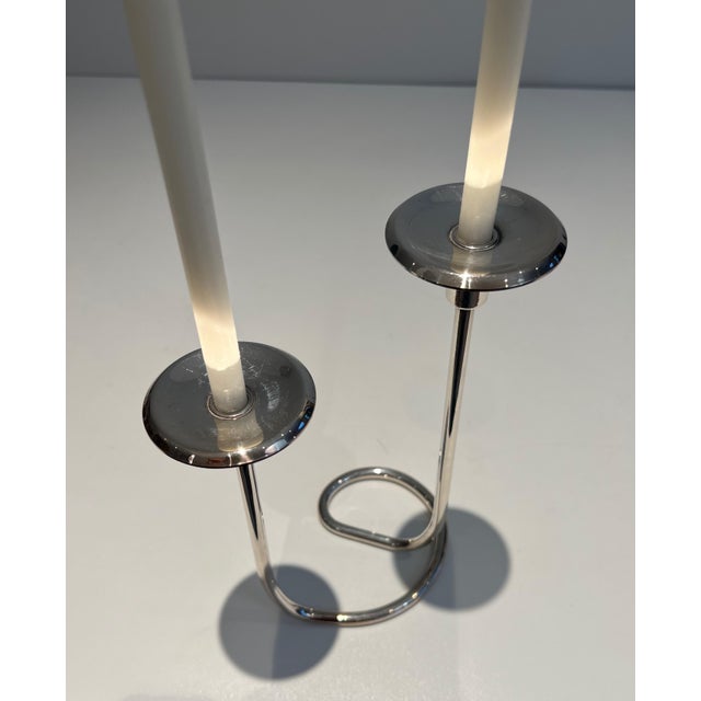 Metal Design/One silver metal candlestick For Sale - Image 7 of 12