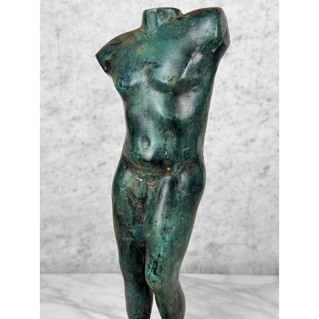 Vintage 16" Italian Grand Tour Style Bronze Verdigris Nude Torso Sculpture For Sale - Image 6 of 10