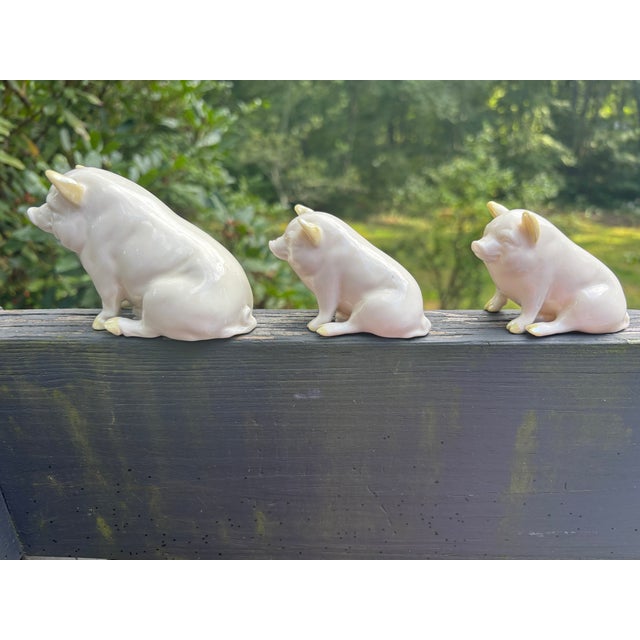 Vanilla Adorable Trio of Vintage Belleek Porcelain Pigs Made in Ireland For Sale - Image 8 of 8