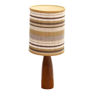 Mid Century Danish Teak Table Lamp and Shade For Sale