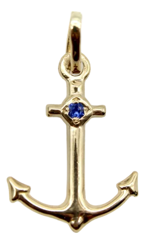 1990s 14k Gold SAnchor Charm With Sapphire