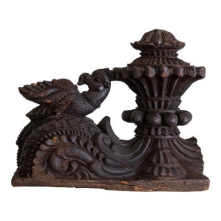 Black Carved Wooden Peacock Corbel | Architectural Salvage From India For Sale