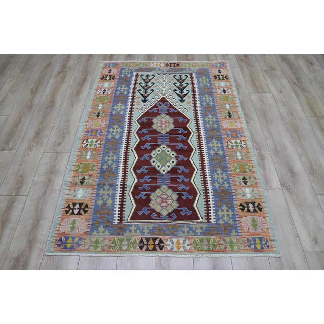 Blue 1980s Farmhouse Blue Geometric Kilim For Sale - Image 8 of 8