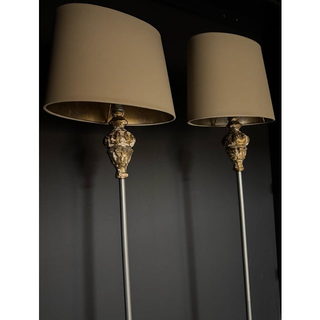 Gray Pair of Buffet Lamps With Antique Fragments For Sale - Image 8 of 8