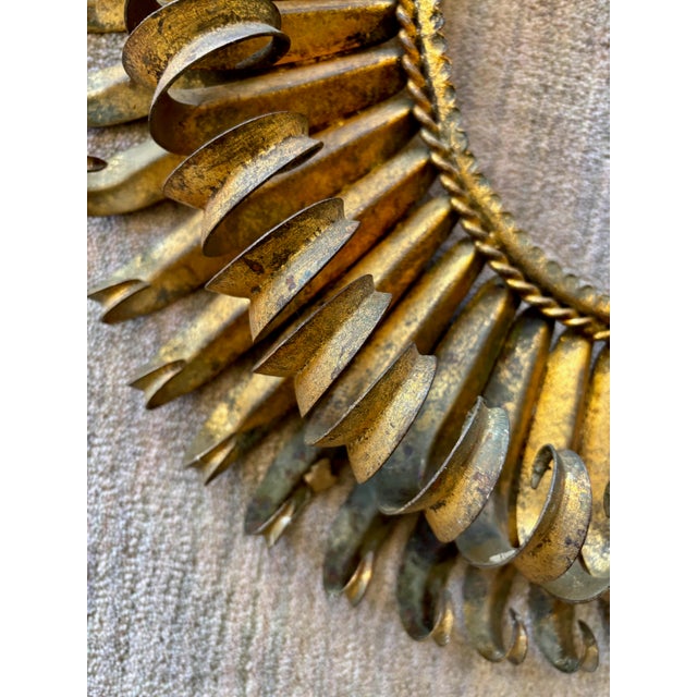 1950s Vintage Gilt Gold Oval Mirror Frame Sunburst Picture Frame Metal Tole Hollywood For Sale - Image 5 of 6