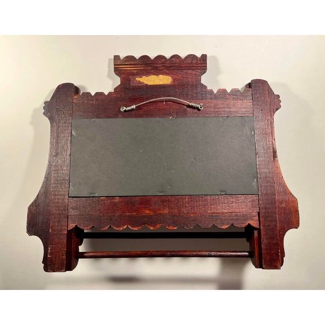 Brown Antique 19th Century Victorian Eastlake Walnut Wall Mirror 3 Towel Bars For Sale - Image 8 of 8
