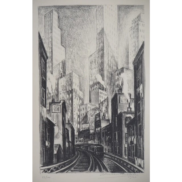 Adriaan Lubbers New York City, The El at Chatham Square, 1930 Original Lithograph Signed in pencil Numbered / 100 copies...