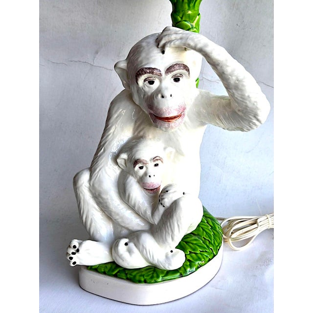 Vintage Italian Majolica Monkeys With Palm Tree Table Lamp For Sale - Image 9 of 16