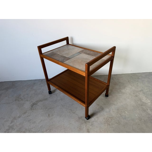 1990s Mid-Century Modern Møbelfabrikken Teak & Tile Top Bar Cart For Sale - Image 5 of 17