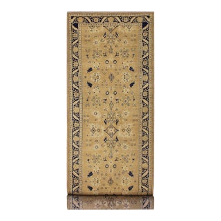 Boho Chic Ziegler 1990's Gold/Blue Wool Runner Rug- 4'2'' X 11'10'' For Sale