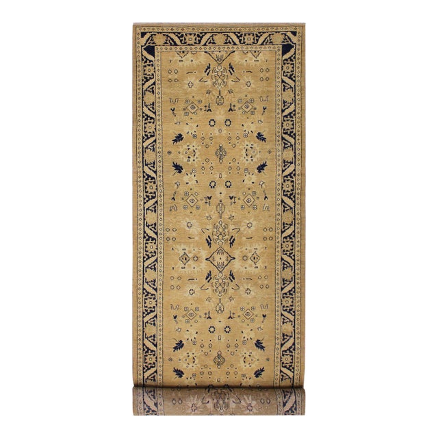 Boho Chic Ziegler 1990's Gold/Blue Wool Runner Rug- 4'2'' X 11'10'' For Sale