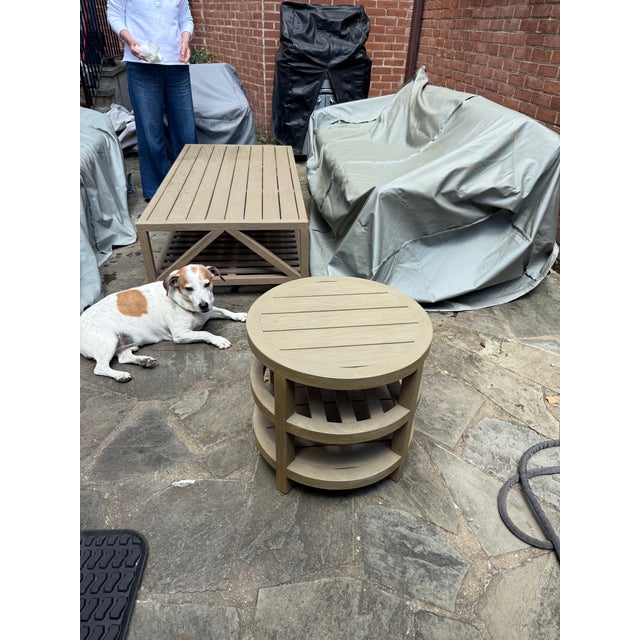 Janus et Cie Arbor Side Table Round 51 from The Arbor Collection USA, Modern Natural teak DIMENSIONS 19 h x 20 diameter in