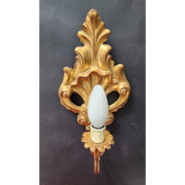 Neo-Classical Louis XV Rocaille Wall Lamps with Gilded Carved Wood Appliqués, Italy, 1940s, Set of 2 For Sale - Image 6 of 18