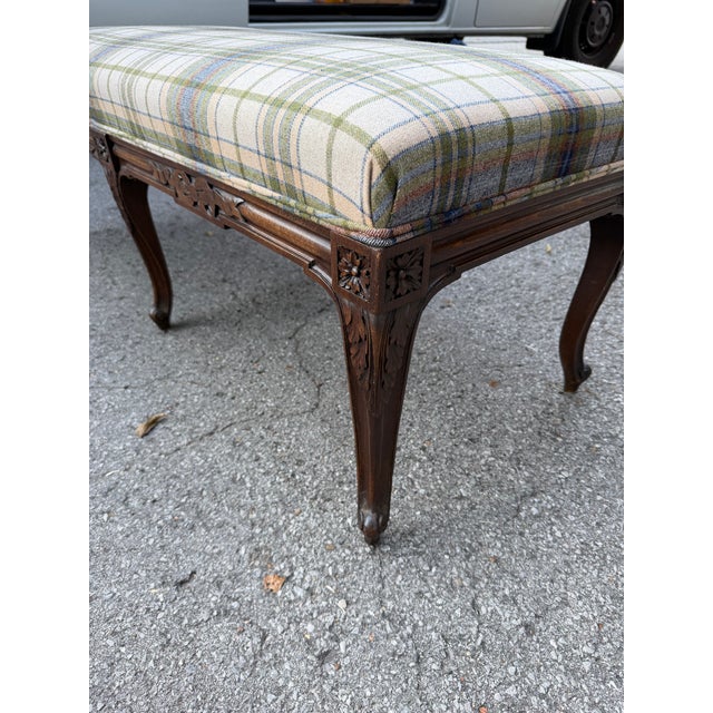 Newly Upholstered Plaid French Bench For Sale - Image 11 of 11