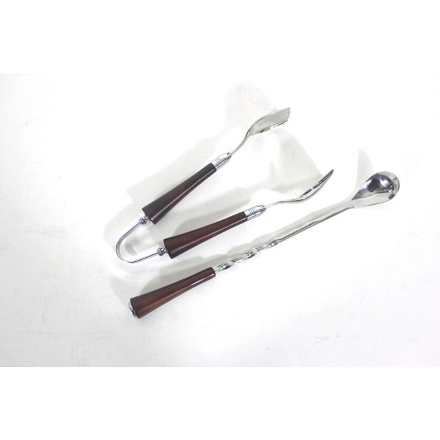 Vintage Bar Tool Set by Glo-Hill Chrome and Bakelite Cocktail Stir Stick and Ice Tongs- 2 Pieces For Sale - Image 6 of 9