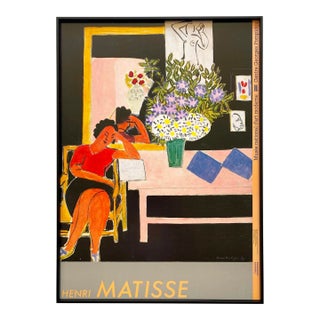 Henri Matisse Vintage 1988 Modernist Lithograph Print Framed Paris Museum Poster " Liseuse Sur Fond Noir " 1939 For Sale