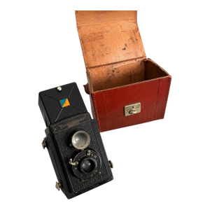 Vintage Voigtländer Brillant Twin Lens Box Camera W/ Original Leather Case – Germany C. 1938–1948