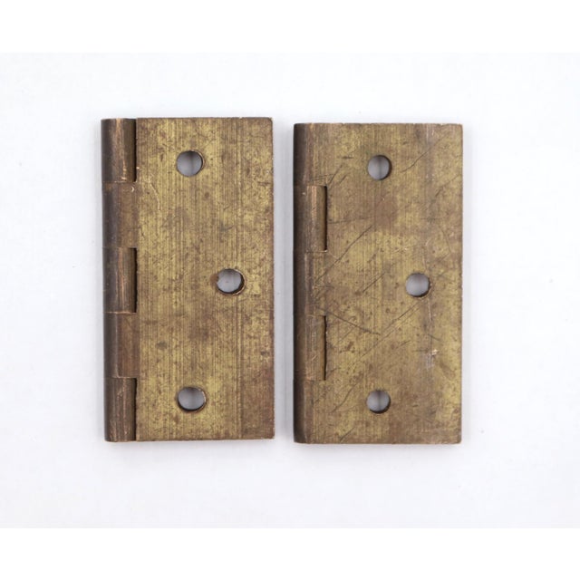 Pair of Vintage 2 X 2 In. Brushed Brass Butt Cabinet Hinges For Sale - Image 4 of 4