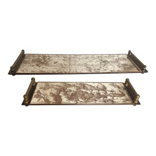 1980s Mercury Glass Mirrored Trays- Set of 2 For Sale