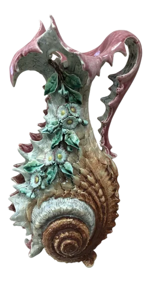 C.1890 Large Majolica Shell Pitcher Ewer Fives Lille