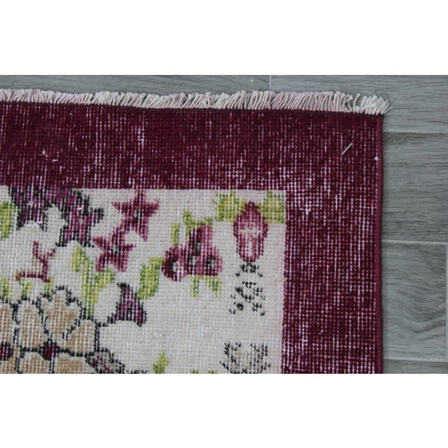 1970s Southwestern Style Floral Design Wool Wine Red Turkish Vintage Rug For Sale - Image 9 of 12