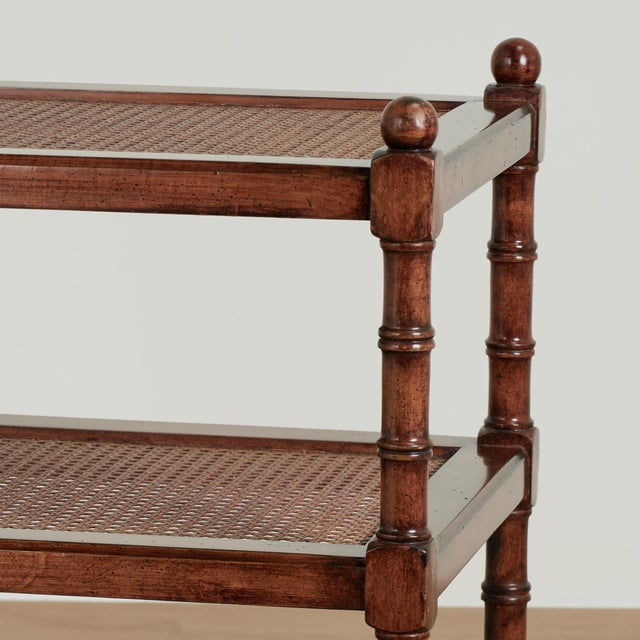 Burgundy Vintage Three Tiered Caned British Colonial Style Stand For Sale - Image 8 of 13