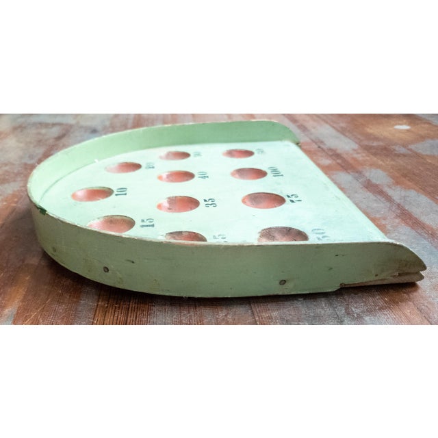 Early 20th Century 20th Century Primitive Folk Art Skee Ball Gameboard in Pistachio Green For Sale - Image 5 of 11
