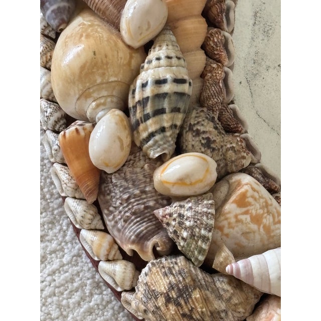 Vintage Palm Beach Style Petite Shell Encrusted Oval Shaped Table Mirror With Easel Back For Sale - Image 9 of 18