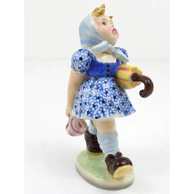 Blue Austrian Figurine Girl with Umbrella by Goldscheider Vienna, 1930s For Sale - Image 8 of 11