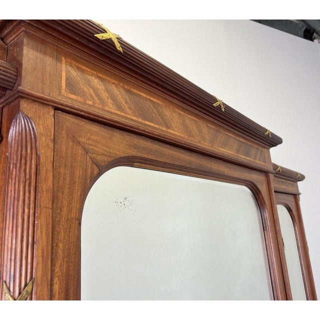 Wardrobe Antique French Style Three Door Inlaid Burr Mirrored Armoire Lot 6163 For Sale - Image 11 of 14