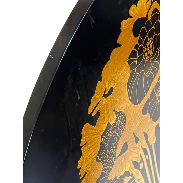1980’s Art Deco Revival Asian Black and Gold Lacquer Room Divider Fire Screen For Sale - Image 10 of 18