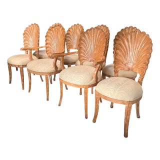 Vintage Italian Hollywood Regency Venetian Grotto Style Shell Back Dining Chairs - Set of 8 For Sale